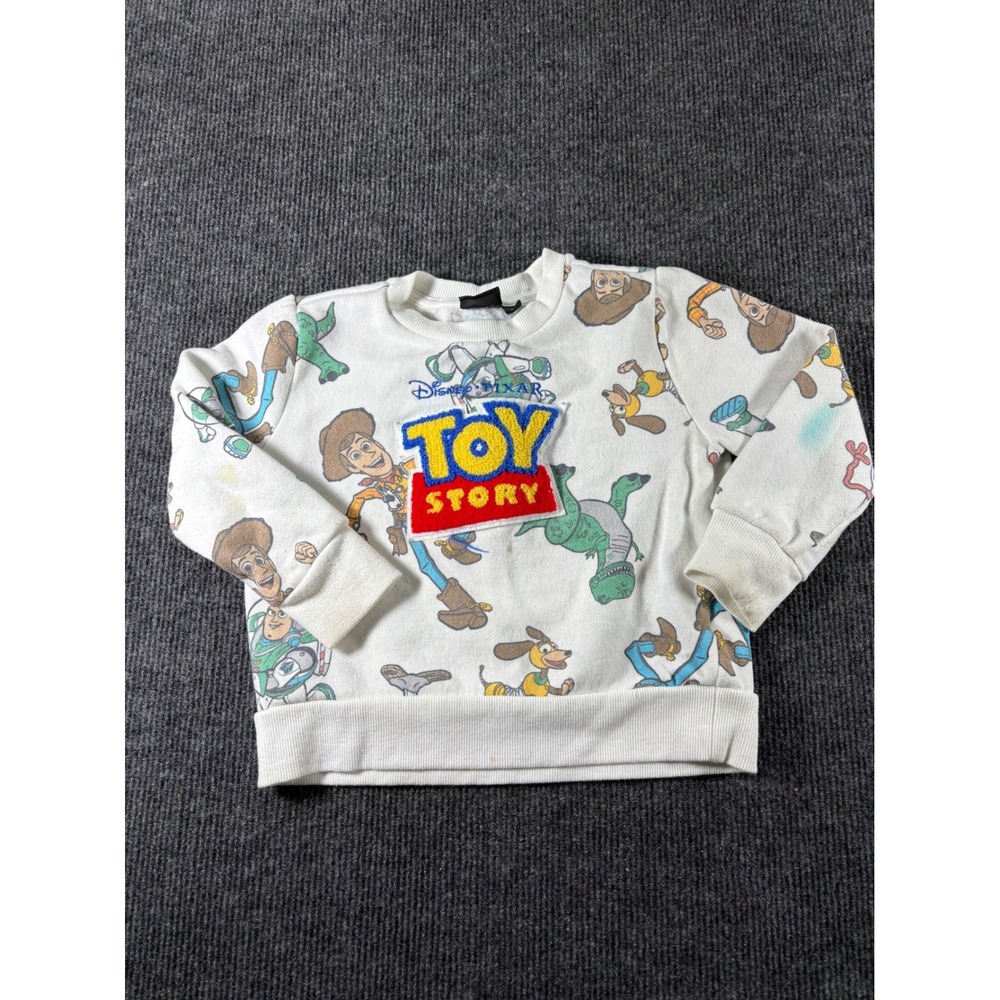 Disney Pixar Toy Story Kids 2T All Over‎ Print Chenille Patch Sweatshirt White